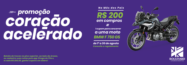 Campanha de Dia dos Pais vai sortear moto BMW no Boulevard Londrina Shopping